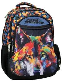 Ghiozdan școlar No Fear - Coloured Wolf, cu 2 compartimente