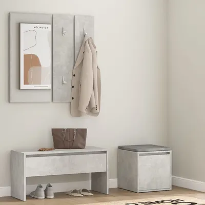 Gossi set de mobilier pentru hol, gri beton, lemn prelucrat
