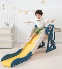 Tobogan pentru copii Nichiduta Garden Dinosaur Pink, cu mini-cos de Baschet si joc de precizie cu inele, prevazut cu scara, manere de sustinere, design pliabil, dimensiune 150 x 67.5 cm