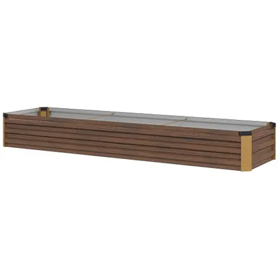 Outsunny Pat de Grădină Ridicat 405L, Jardiniere de Exterior din Oțel Galvanizat cu Bază Deschisă, pentru Plante, Flori și Legume, 240x60x30 cm, Imitație Lemn Închis | Aosom Romania