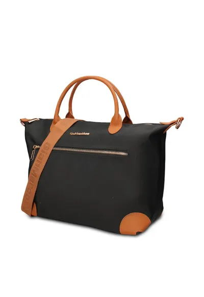 Geanta shopper din piele ecologica Elowen Prime - Negru/Maro