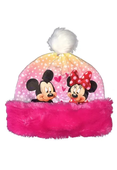 Caciula copii Minnie Mouse - roz - 100% poliester - calduroasa - cu pompon