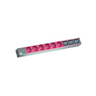 PDU19'' 6XSchuko+3XC19, 2m fisa C20 si AL- Negru-prize Rosii