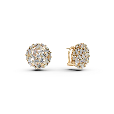 Cercei on ear din aur galben cu diamante baguette si rotunde de 1.4ct