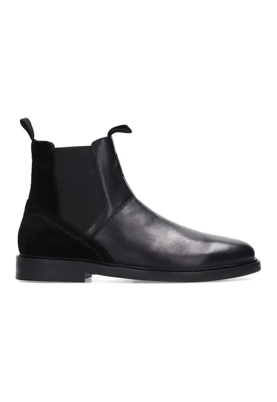 Ghete Chealsea de piele si piele intoarsa - Negru