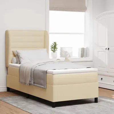 vidaXL Pat cu arcuri cu saltea cu headboard Crem 90 x 190 cm țesătură