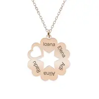 Evelyn - Colier personalizat cinci inimioare cu nume din argint 925 placat cu aur roz