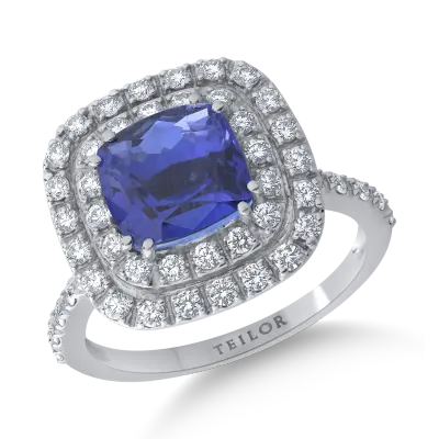 Inel din aur alb cu tanzanit de 4.03ct si diamante de 0.64ct