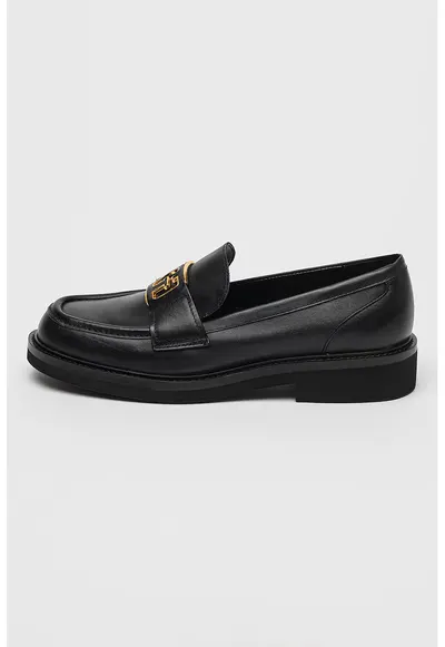 Pantofi loafer din piele cu logo - Negru