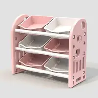 Organizator pentru jucarii Nichiduta Garden Butterfly Pink, cu 3 nivele si 6 cutii depozitare, margini rotunjite, 77x66x32 cm