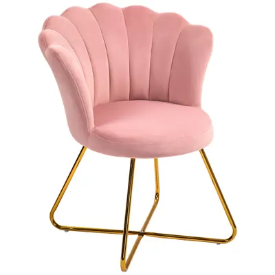 HOMCOM Fotoliu Modern din Catifea cu Spătar în Formă de Lotus și Picioare din Oțel, 69x64x80 cm, Roz | Aosom Romania
