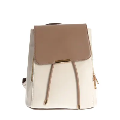 Rucsac elegant bicolor crem si maro cu design minimalist
