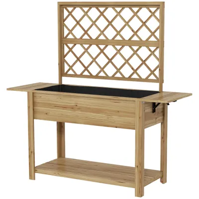 Outsunny Strat de Grădină Înălțat cu Grilaj pentru Plante, Jardinieră Înălțată cu Rafturi Laterale Pliabile, 243.5x192x195 cm, Gri | Aosom Romania