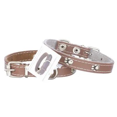 Zgarda din piele, maro, cu strasuri, 1,4 cm x 30 cm, nr 0, pentru caini de talie mica