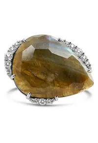 Inel din aur alb 18K cu Labradorit 19.21ct și 19 Topaze - masura 52