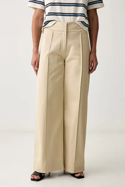 BOSS Orange pantaloni wide leg pentru femei din bumbac cu elastan C_Tawide