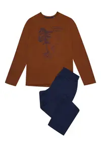 Pijamale pentru barbati - Bumbac - Portocaliu/Bleumarin