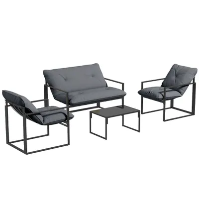 Outsunny Set Mobilier de Exterior cu Măsuță din Sticlă, Canapea, 2 Fotolii și Perne, Gri | Aosom Romania
