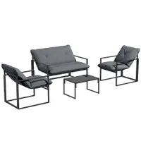 Outsunny Set Mobilier de Exterior cu Măsuță din Sticlă, Canapea, 2 Fotolii și Perne, Gri | Aosom Romania