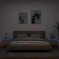 Gossi noptiere montate pe perete cu lumini led, 2 buc., stejar sonoma
