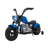 Motocicleta pentru copii intre 5 si 9 ani, Kinderauto Old School, 300W, 24V, cu roti gonflabile, scaun tapitat, premium, albastru