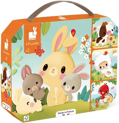 Set puzzle-uri Janod - Animale, 4 buc