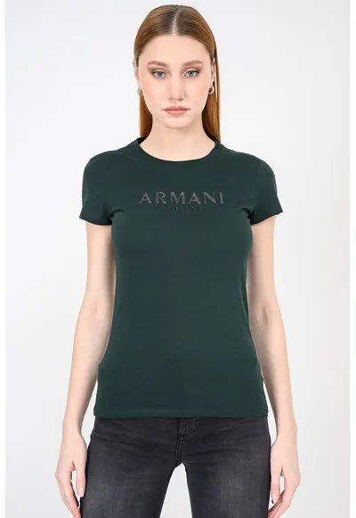 Tricou slim fit de bumbac cu imprimeu logo - Negru/Verde inchis