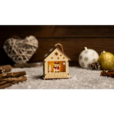 Decoratiune LED de Craciun, casa, ren, cu baterii(X24025) Timer 6+18h, 1LED, 3000K, 1xCR2032