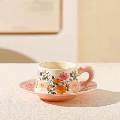 Ceașcă pentru cappuccino și ceai Morello - Wild Flowers, cu farfurie, 300 ml, Vintage Flora