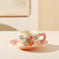 Ceașcă pentru cappuccino și ceai Morello - Wild Flowers, cu farfurie, 300 ml, Vintage Flora
