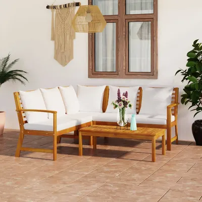 vidaXL Set mobilier de grădină cu perne crem, 4 piese, lemn de acacia