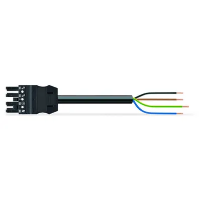 pre-assembled connecting cable; Eca; Socket/open-ended; 4-pole; Cod. A; H05VV-F 4G 1.5 mm²; 7 m; 1,50 mm²; black