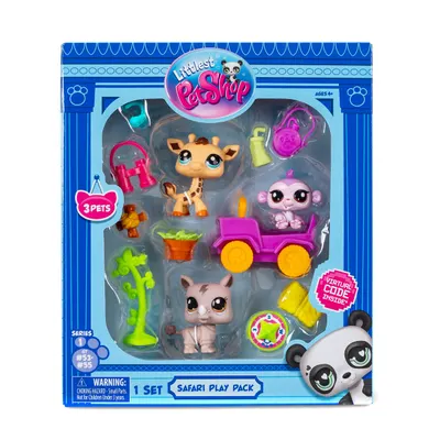 Set de joaca cu 3 figurine, Littlest Pet Shop, Safari