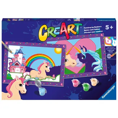 Pictura pe numere pentru copii Ravensburger CreArt 2 sabloane cu unicorni magici