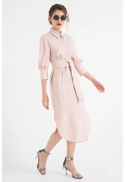 Rochie-camasa de in cu aplicatii de strasuri - Roz pal