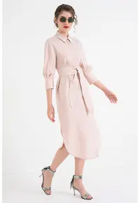 Rochie-camasa de in cu aplicatii de strasuri - Roz pal