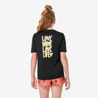 Tricou anti-UV surf 100 UPF50+, UV>95% Love Negru Copii