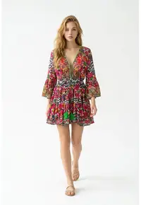 Rochie scurta din bumbac imprimat zig zag