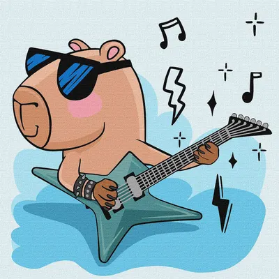 Set pentru pictură după numere Ideyka - Capibara rock star, 30 x 30 cm