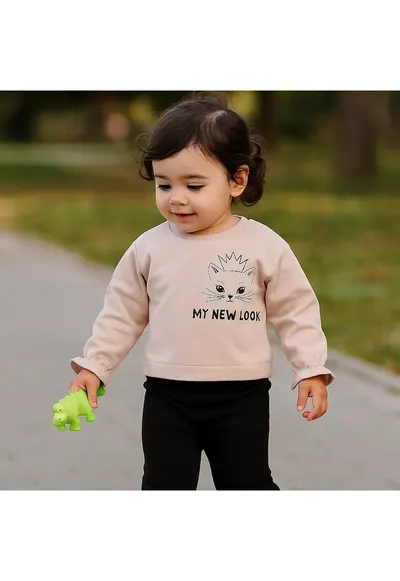 Bluza cu maneca lunga si model pisicuta - - Baby - Roz Pal - pentru fetite - Roz/Roz pal