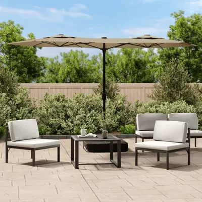 vidaXL Umbrelă de grădină cu două capete cu LED-uri, taupe, 316x145 cm
