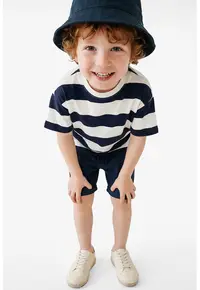 Pantaloni scurti din amestec de bumbac cu buzunare oblice - Albastru oceanic