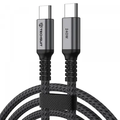 Cablu Date si Incarcare USB-C - USB-C Techsuit TitanSync Pro CX2, 240W, 2m, Gri