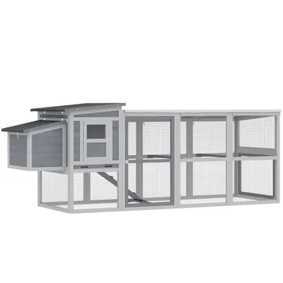 PawHut Cotet pentru găini Cotet pentru 3-4 găini cu țarc Cuibar Acoperiș din asfalt Husă Oxford Sertar glisant 264x82x89cm Gri | Aosom Romania