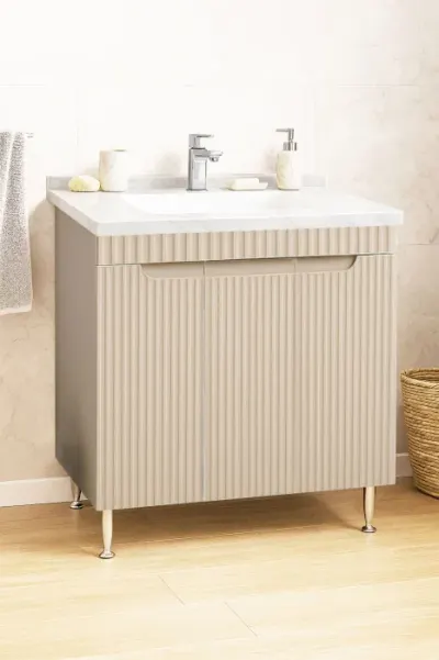 Set Baza front MDF si Lavoar seria 833, montat, 80 cm, crem