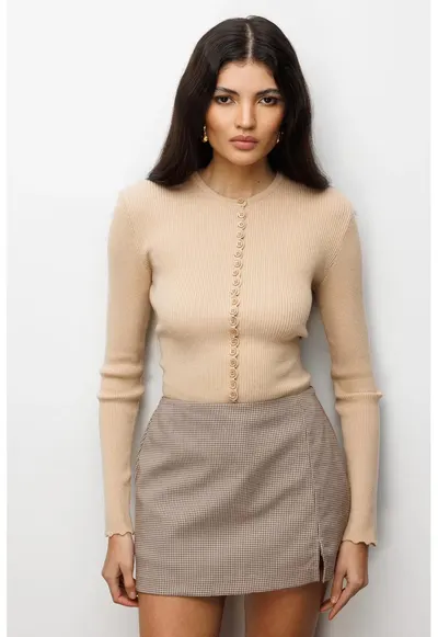 Cardigan tricotat cu nasturi maneci lungi - tan natural - poliester - set