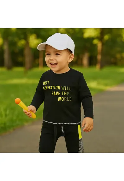 Bluza subtire cu maneca lunga imprimata - City Boys - Negru - pentru baietei - Negru