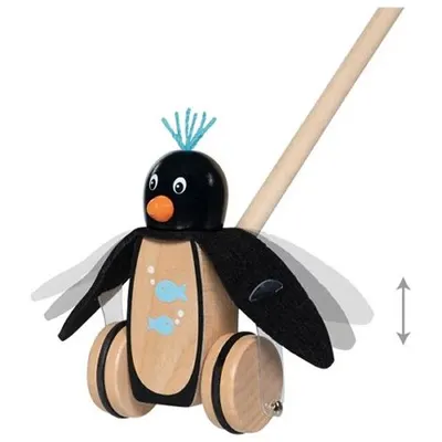 Jucarie de impins din lemn, Pinguinul Paul, de la 18 luni