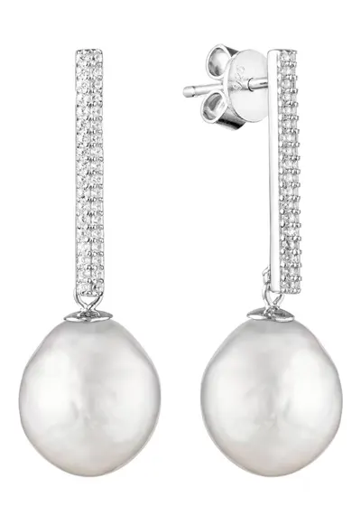 Cercei argint lungi cu perle naturale si zirconia - Opulent