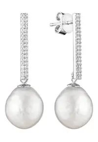 Cercei argint lungi cu perle naturale si zirconia - Opulent